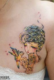 modello di tatuaggio rondine ragazza colore seno