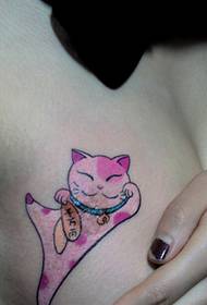性感女性胸部漂亮好看的招财猫纹身图图片