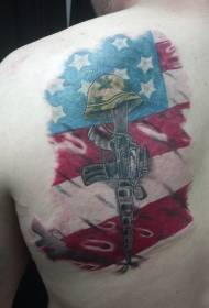 tatuaggio commemorativo militare bandiera americana colore spalla posteriore