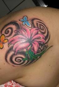 ramena barva eksotični vzorec tatoo cvet in metulj