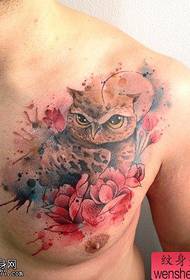 chest color owl tattoo picture