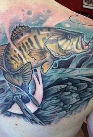 modello realistico del tatuaggio di amo da pesca di salto di colore della spalla