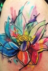 female shoulder water color lotus tattoo pattern
