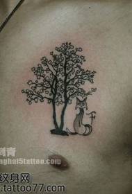 chest totem tree and fox tattoo pattern