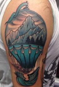 βραχίονα χρώμα μπαλόνι βουνό και δάσος τατουάζ μοτίβο
