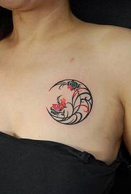 sexy Meisie borskas op die maan lyn blom totem tatoeëermerk prentjie