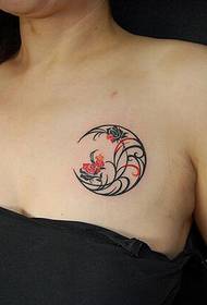 sexy Girl chest on the moon line flower totem tattoo tattoo