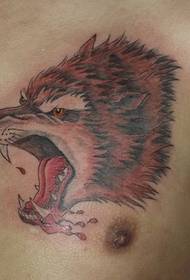 Anqing Cry Tattoo Hall Tattoo Show sary miasa: Chest Wolf Head Tattoo Pattern