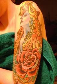נשים צבע זרוע עם דפוס קעקוע ורד