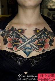 girls chest popular cool pistol tattoo pattern