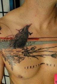 chest special style thorn bird tattoo pattern 57444-boss European and American taro rose tattoo pattern