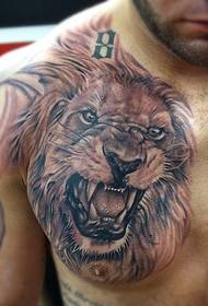 chest domineering lion head tattoo