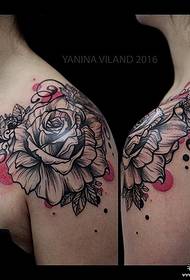 Ramena u Europi i Americi Line Rose Splash Tattoo Pattern