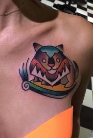 épaule vieille école couleur modèle de tatouage dessin animé renard