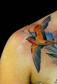 sorbalda Europako eta Amerikako koloreko eskola hegaztien tatuaje eredua