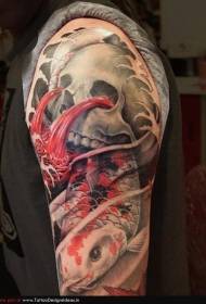 nova escola patrón de tatuaxe de sangue de calavera de brazo grande