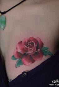 girl chest color rose tattoo tattoo