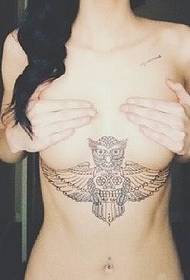 sexy female front chest personality owl tattoo picture picture