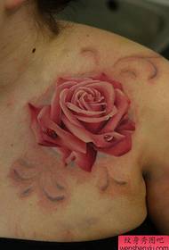 a European and American color realistic rose tattoo pattern