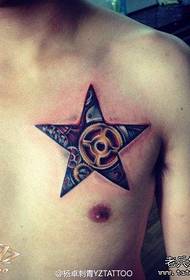 pojkar främre bröstet klassiska stiliga fempunktsstjärnan mekaniska tatuering mönster