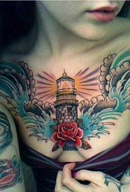 nainen rinnassa persoonallisuus muoti kaunis väri majakka tatuointi kuva