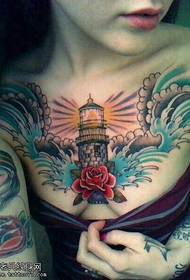 female chest personality color lighthouse tattoo pattern