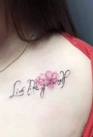 girls shoulder small clavicle small fresh watercolor flower tattoo pattern