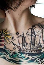 hauv siab tattoo qauv: kev zoo nkauj hauv siab sailing tattoo txawv daim duab