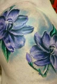 spalla di colore due grandi immagini di tatuaggi di gelsomino viola