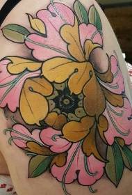 moteriškas petys naujo stiliaus spalvota puošni gėlių tatuiruotė