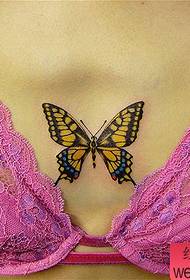胸部纹身图案:胸部彩色蝴蝶纹身图案