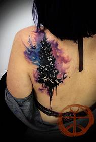 patrón de tatuaje de árbol de acuarela de hombro