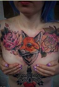 sexig kvinnlig bröst personlighet räv pion tatuering bildbild