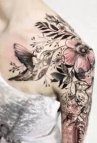 18 grupos adecuados para niñas sexy hombro flor tatuaje fotos