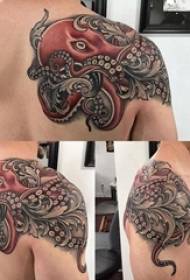 boys shoulder painted watercolor sketch creative funny octopus tattoo picture