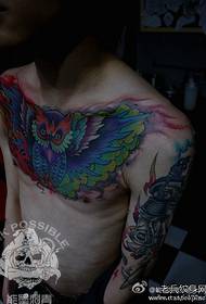 chico patrón de tatuaxe de curuxa de búho de cor súper guapo