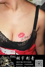 chest red lips sexy tattoo works