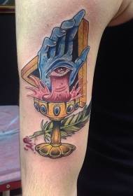 Arm Surrealism ფერადი ბუმბული ხელის თვალის გეომეტრია Tattoo ნიმუში