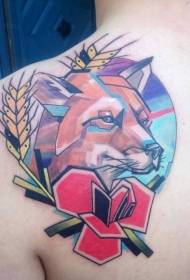 épaule couleur tatouage renard et fleur style géométrique simple