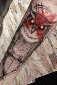 Tatuaggio simpatico gufo scuro sul braccio