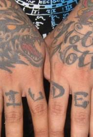 Arm svart skräckstil varg huvud brev tatuering mönster