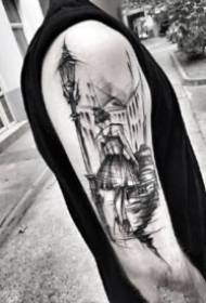 Черно сиво татуировка на линията на ръката Не разполагате с аромат на точка на рамото черно сива татуировка на татуировката