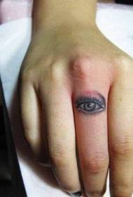 Personalized eye tattoo on finger