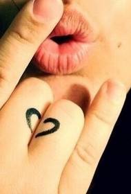 Tatuaggio a cuore con piccola combinazione sul dito