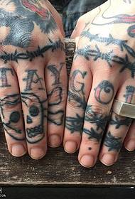 schedelbrief tattoo patroan op 'e finger
