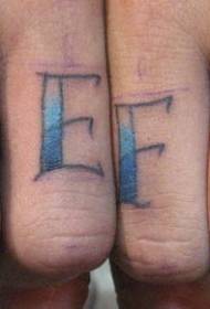 Finger persoanlikheid blauwe letter tattoo patroan