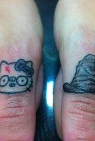 Pirkstu vienkāršs krāsu kaķēns un cepure tetovējums modelis