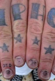 Палец голубые звезды и буквы татуировки