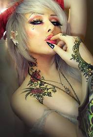 Model i tatuazhit të bukur të trëndafilave me qafë të bukur  4629 @ fingersift gishta të bukur dhe të bukur tatuazh anglisht