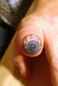 Colorful eye tattoo pattern on finger